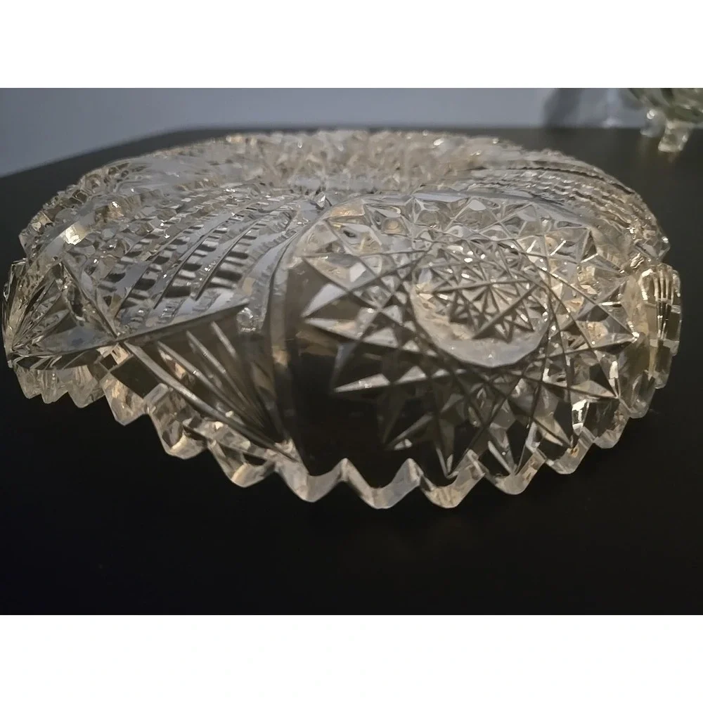 Antique American Brilliant Cut Glass Hobstar File Heavy Candy Bowl‎ Dish Estate